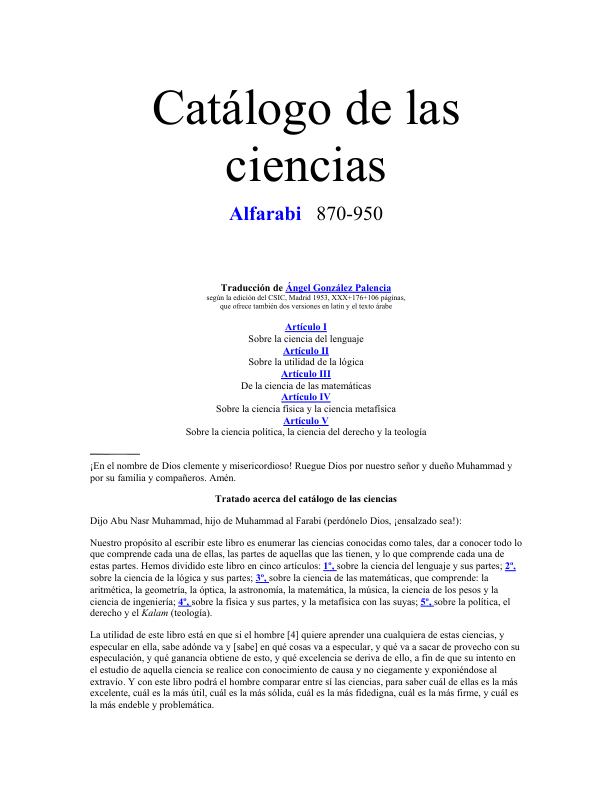 Portada de Catálogo de las ciencias